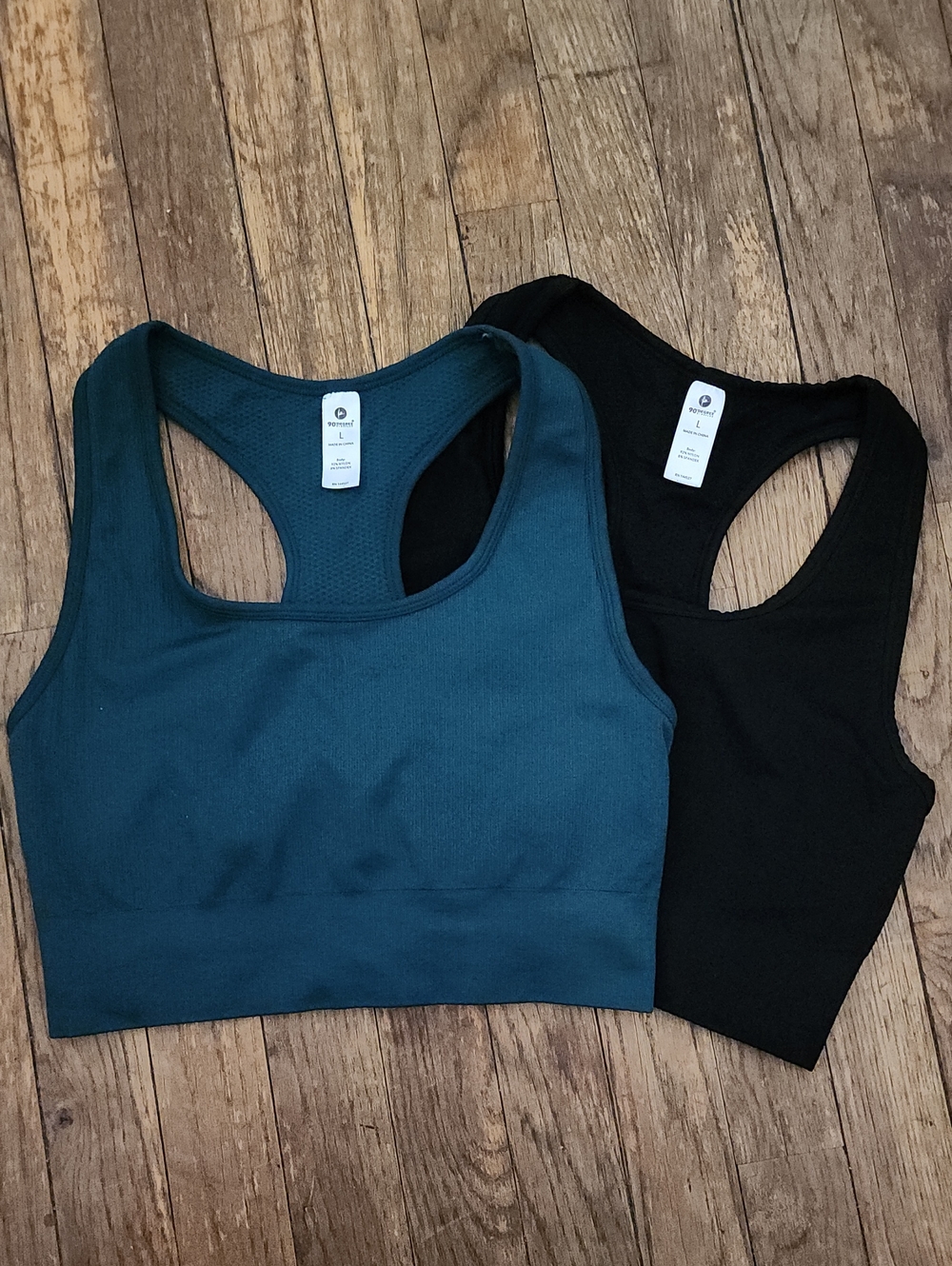 2 Pack Seamless Racerback Sports Bras Teal + Black